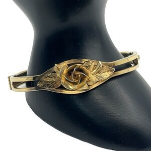 L’F 12k gold filled rose flower hinged bangle bracelet vintage